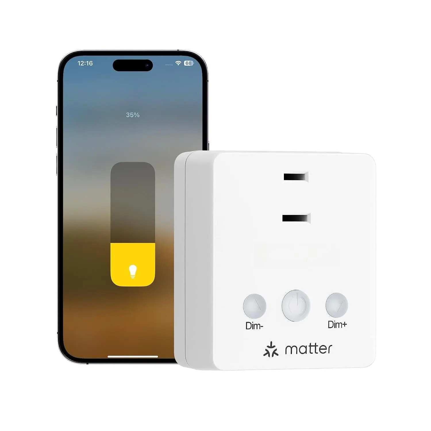 Matter Plug in Dimmer  for Lamp | 2.4G WiFi, Works with Alexa, Compatible with   & SmartThings, APP/Voice Control, Dimmable LED/Tungsten Bulbs, White