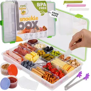 Create-ables Large Snackle Box Container Reel Bites Large Snack Container for Travel, 21-Compartment Snackle Box with Adjustable Dividers, Dishwasher Safe – 14 inch