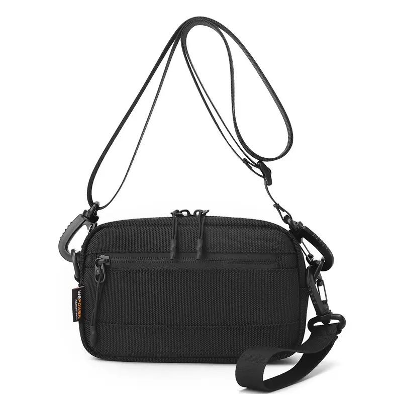 Techwear Crossbody Sling Bag - 1680D Water Repellent Ballistic Nylon Multi-Pocket Mini Shoulder Pouch with Adjustable Strap, Fully Detachable Design, Gray Color, Hidden Rear Snap Button Pocket for Hiking, Daily Commute