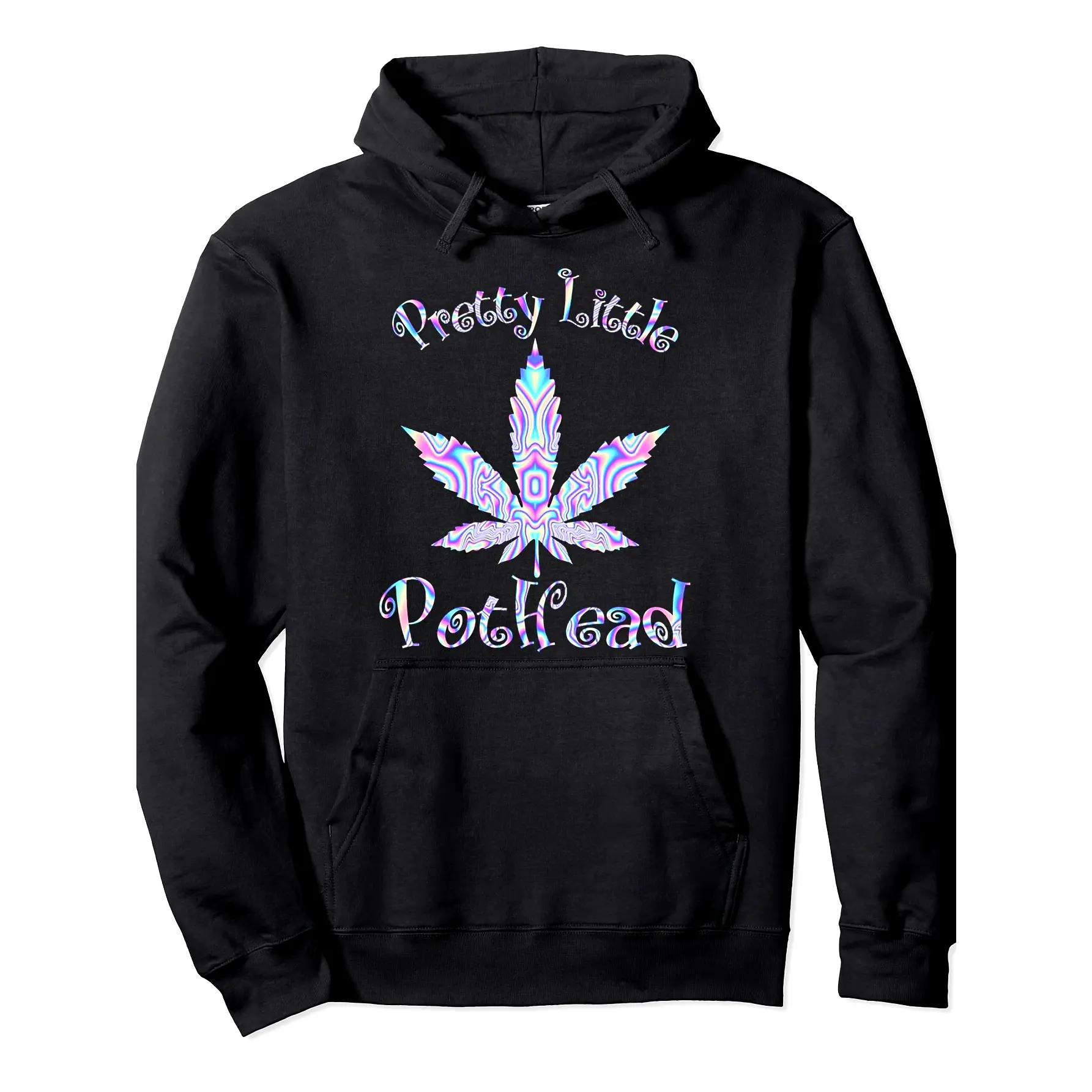 Pretty Little Potpatternhead Men's 420 Pullover Hoodie - Black Leaf Graphic & Colorful Lettering, Regular Fit Casual Streetwear with Front Pockets, Autumn Winter Comfort, Hot-selling Christmas Comfortable Printed Hoodie