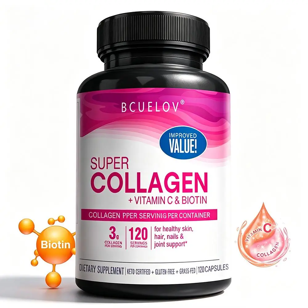 BCUELOV Super Collagen Peptides Supplement - 3g Hydrolyzed Bovine Collagen, with Vitamin C, Biotin for Health & Nutrition Support