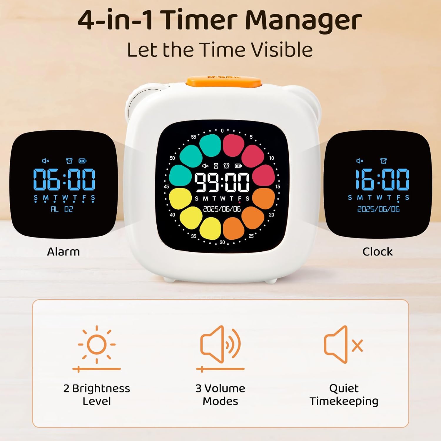 Digital Timer for , 99 Min Visual Timers with , Rechargeable Kitchen Timer Up to 10 Days, Office Scene Accurate Timing, 3 Sound Modes, Daily Use at  Classroom