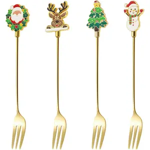 4-Piece Cute Forks Set,Premium 304 Forks Stainless Steel,Dishwasher Safe.Small Gold Forks for Cake,Dessert,Salad,Appetizers,Fruit,Olive& Cocktail for Afternoon Tea, Valentine's Day Gifts