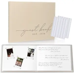2026 Personalized Wedding Linen Photo Guest Book for Reception Party Sign In, 100 Pages Blank & Lined Thick Paper with Self Adhesive Clear Photo Corners