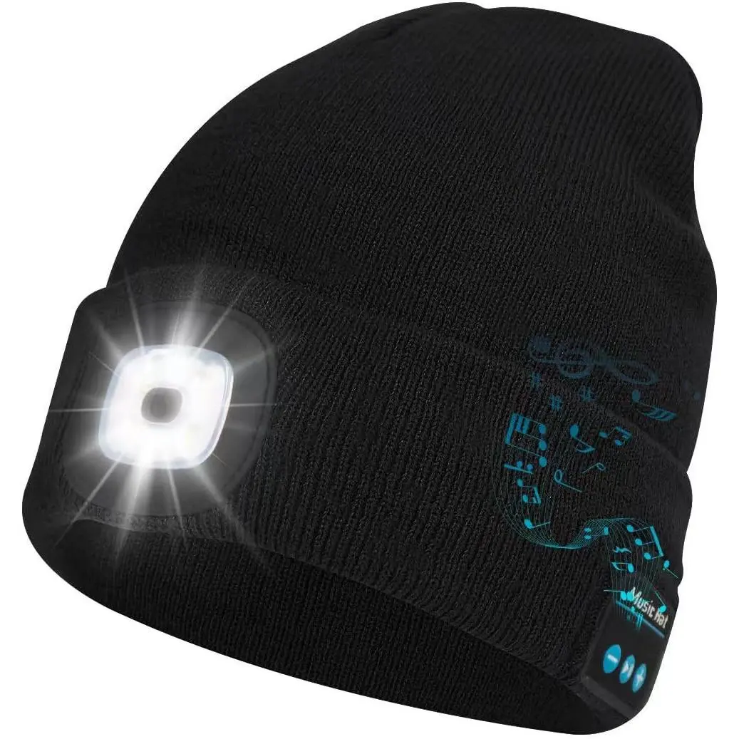 Baby Bluetooth Beanie with LED Light, Unisex Wear Knit Hat with Built-in Headphones, Speakers & Mic, Baby Fashion Accessory Gift, Built-In Mic