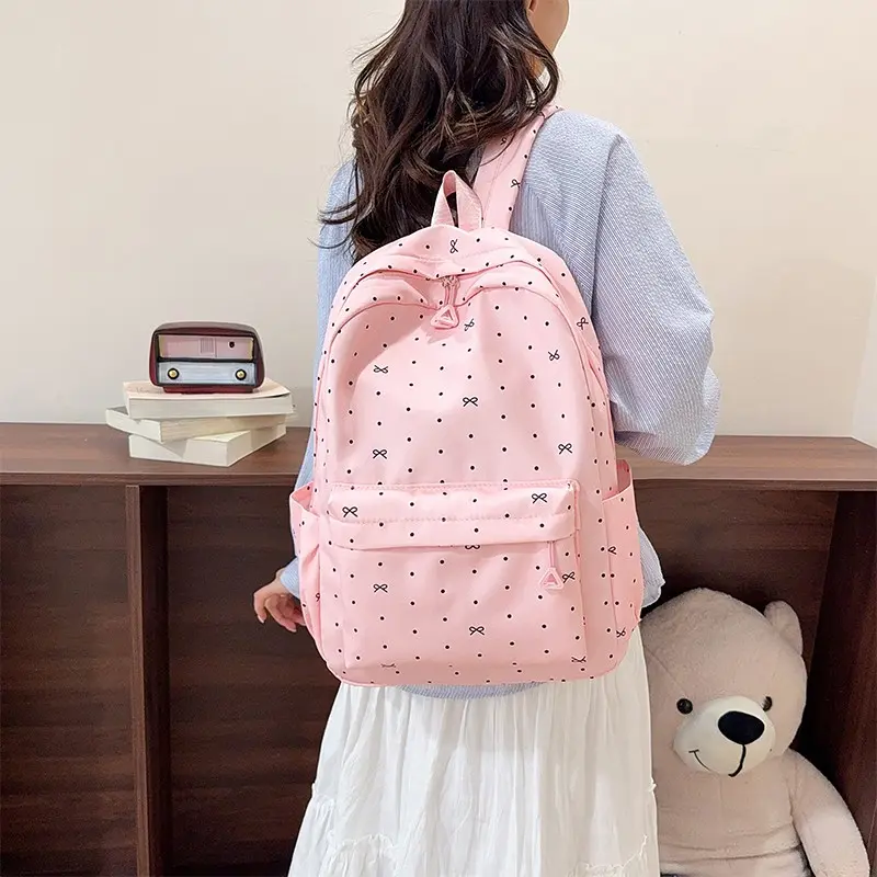 Macaron Color Bow Couple Backpack, Sweet College Style Student Bag, Casual Travel Backpack, Large Capacity, Adjustable Straps, Ideal Gift, Casual Daypack Backpacks, Cute Stylish Daypacks