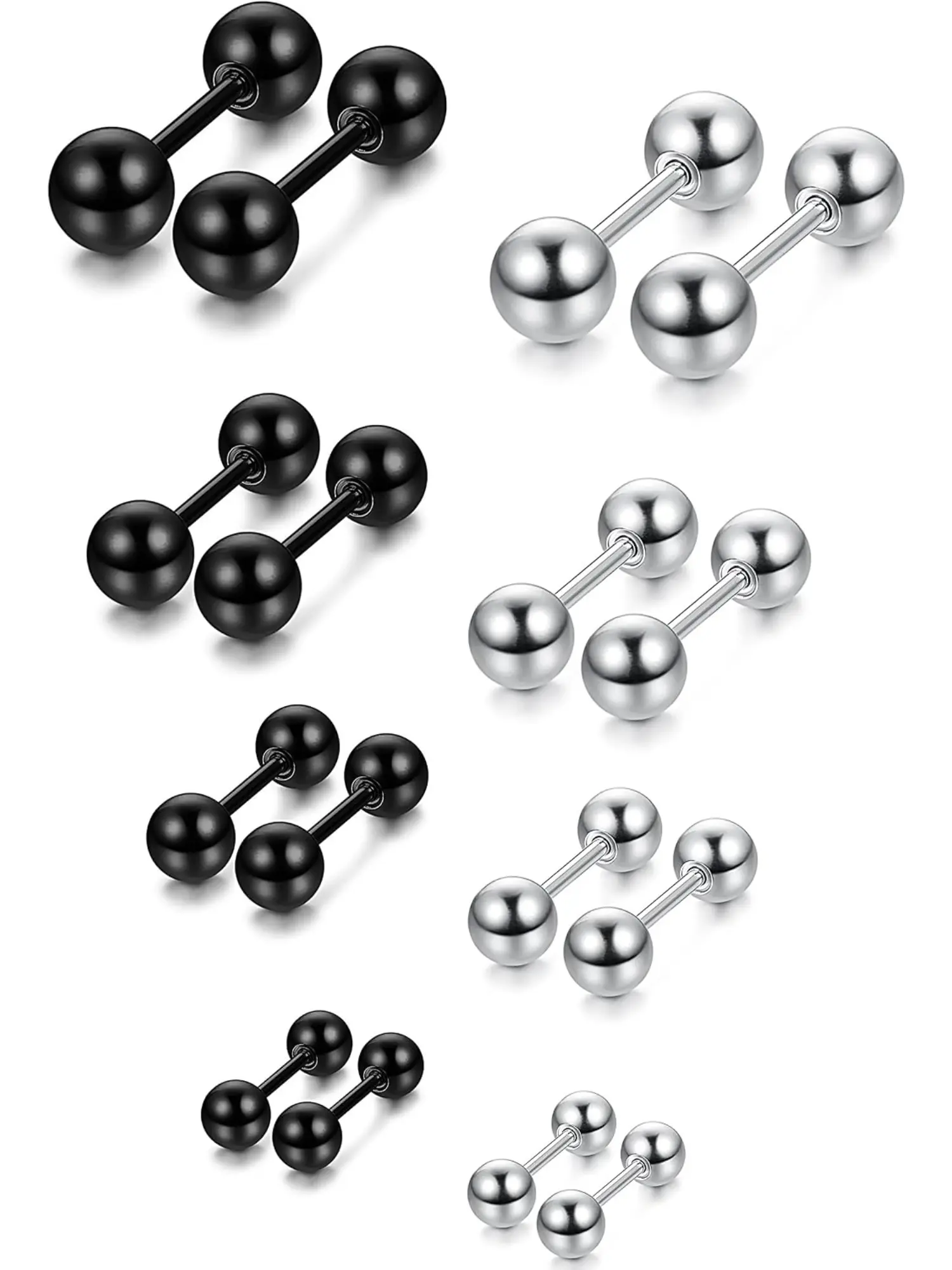 8Pairs Screw Back Stud Earrings for Women Men Stainless Steel Ball Stud Earrings CZ Star Barbell Screw Back Cartilage Earring Piercings