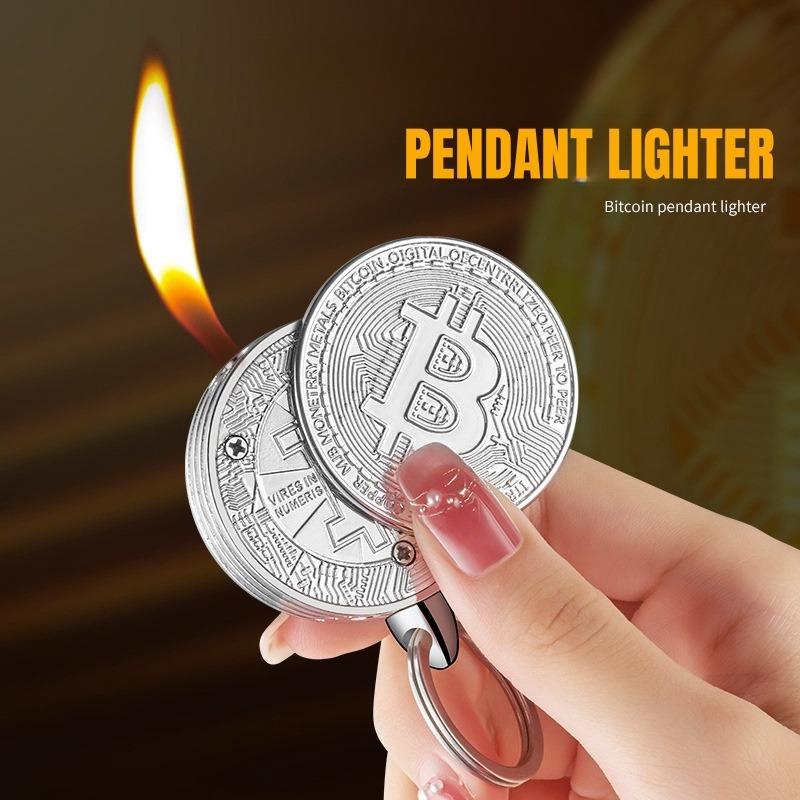 Bitcoin Lighter, Butane Lighter, Portable Keychain, Open Flame Lighter, Suitable For Lighting Candles Outdoors, Unique Gift (Butane-Free).