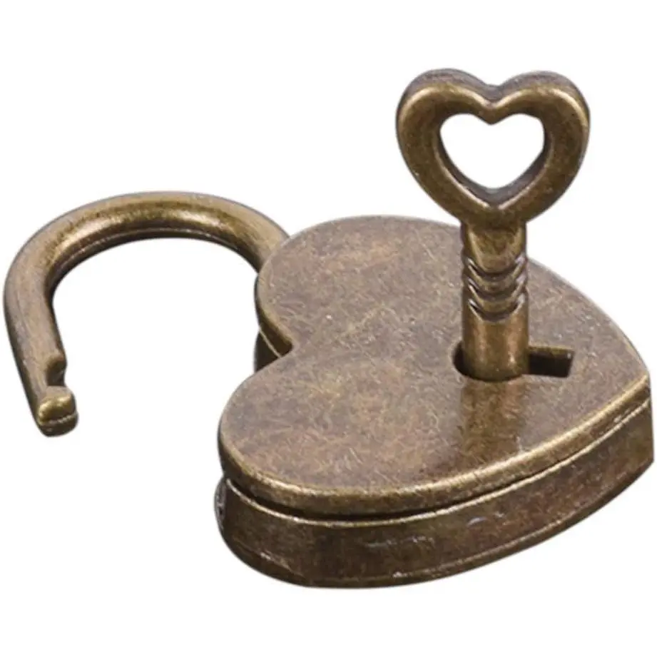 Antique Brass Heart Shape Padlock, Key Lock, Bronze, Padlock, Travel, Storage