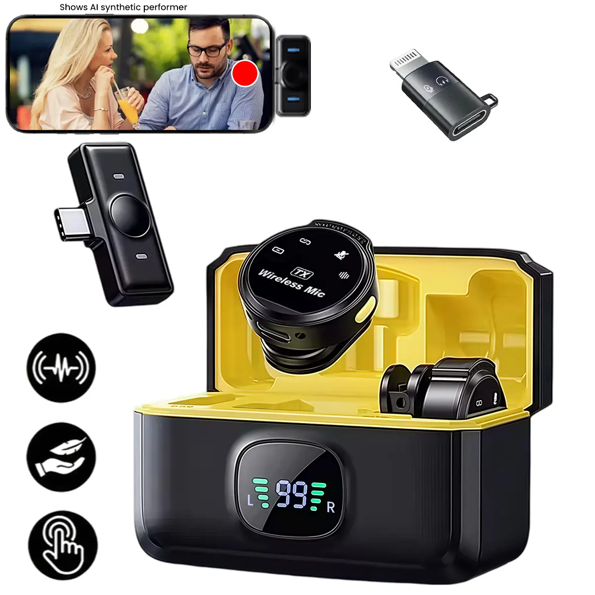 Mini Wireless Microphone for IPhone Android, Portable Magnetic Clip on Mic with Noise Reduction, Dual Microphone System, 48H Battery Life for Content Creator, Vlog & Live Streaming