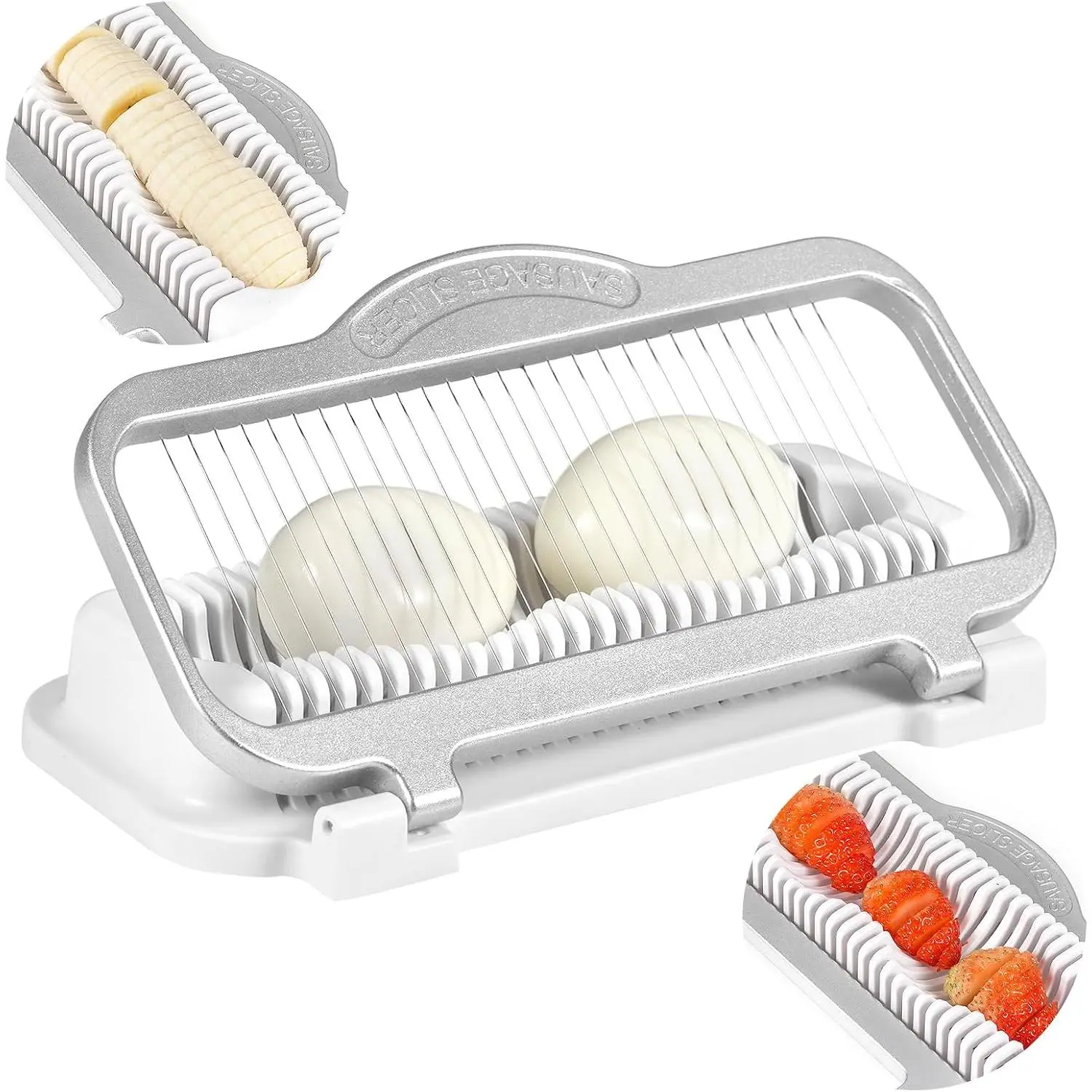 Larger Egg Slicer for Hard Boiled Eggs Banana Slicer, Aluminium & Stainless Steel Wires Strawberry slicer Multipurpose Heavy Duty Dishwasher Safe Banana  slicer