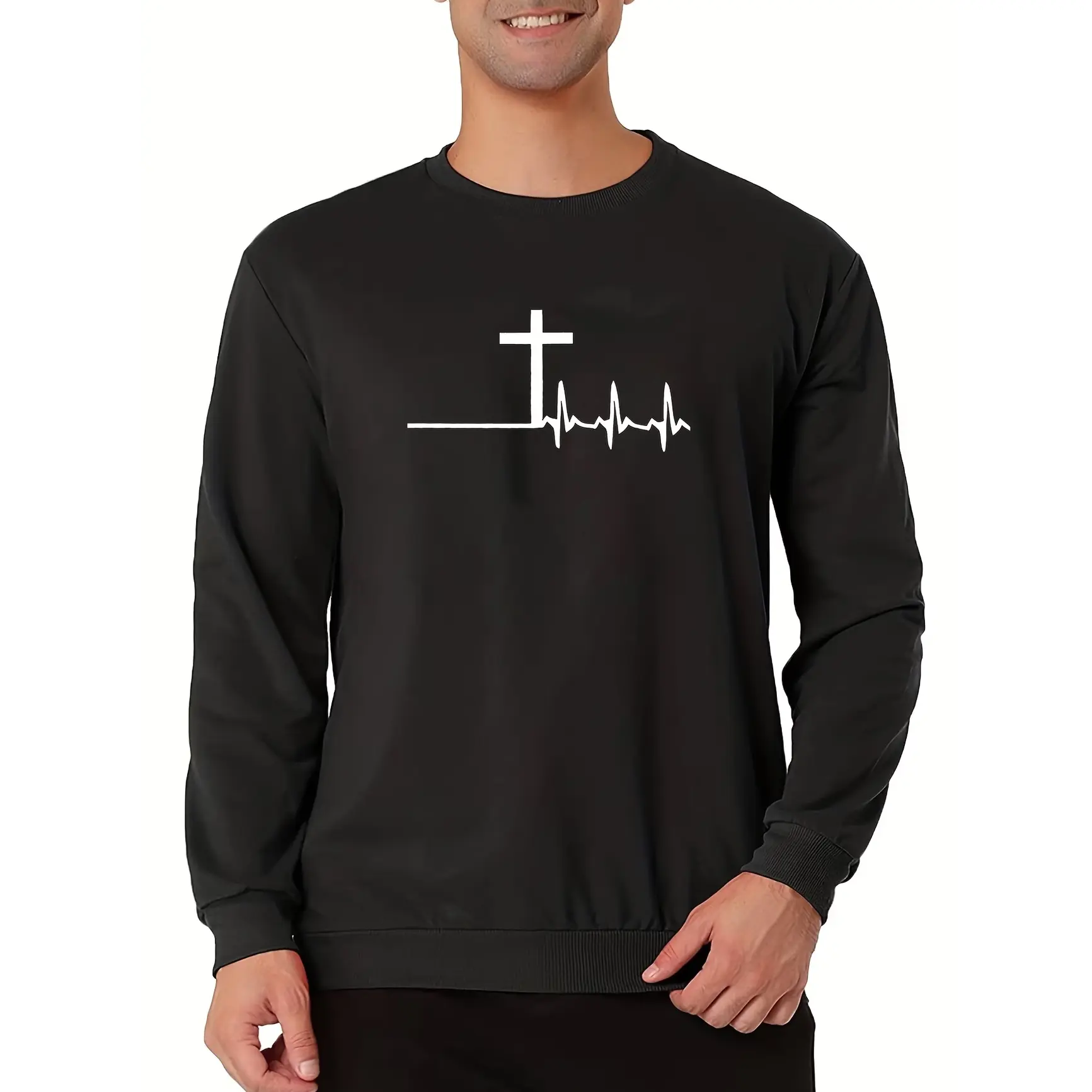 Cross Heartbeat Graphic Oversized Cotton Sweatshirt, Comfort Fashion Outfit, Cute Religious Gift For Him Her, Valentine's Day Present, Best Holiday Gift For Family Lover Friends