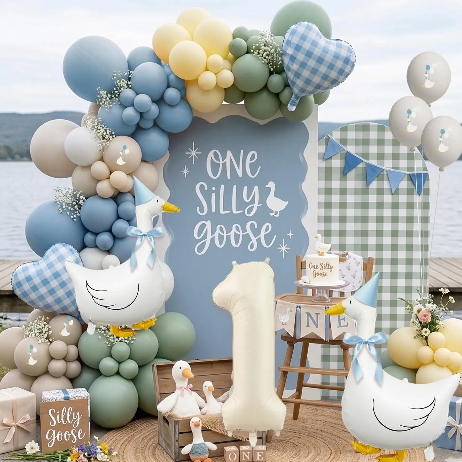 Silly Goose Balloon Arch Kit for Baby Boy or Girl First Birthday Decorations, Goose Balloon Garland with Goose Balloons for Baby Shower, Farm Animal Country Birthday Party Supplies (136PCS)