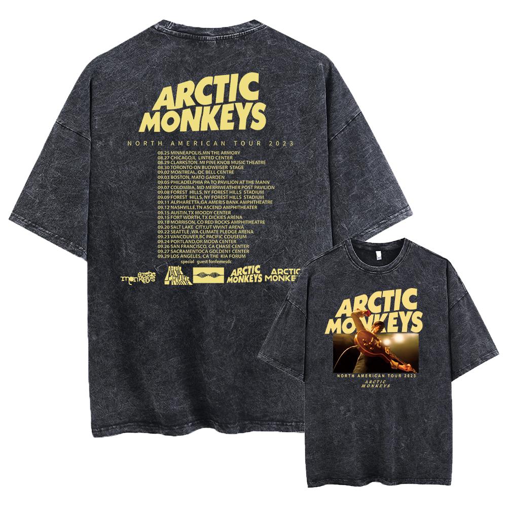 180g[100%cotton]Retro Rock Arctic Monkeys Music Album Graphic T-Shrit Men's Vintage Washed Oversized Short Sleeve T Shirt Y2k Hip Hop Streetwear