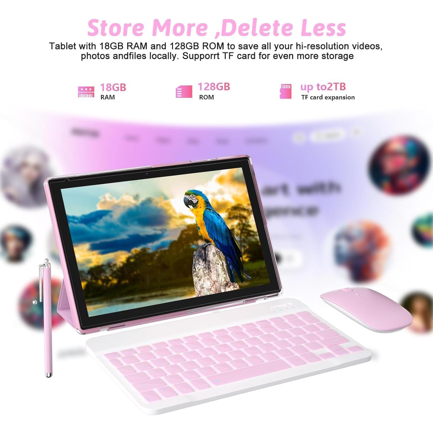 SUNDAY MIRTH Android 15.0 10Inches Tablet, 18GB RAM+128GB ROM+2TB Expandable, Tab Set with Keyboard/Case//Stylus, 2.0GHz Quad-core Processor, 1280 * 800 IPS HDScreen, 5G WiFi6 BT 5.0 ()