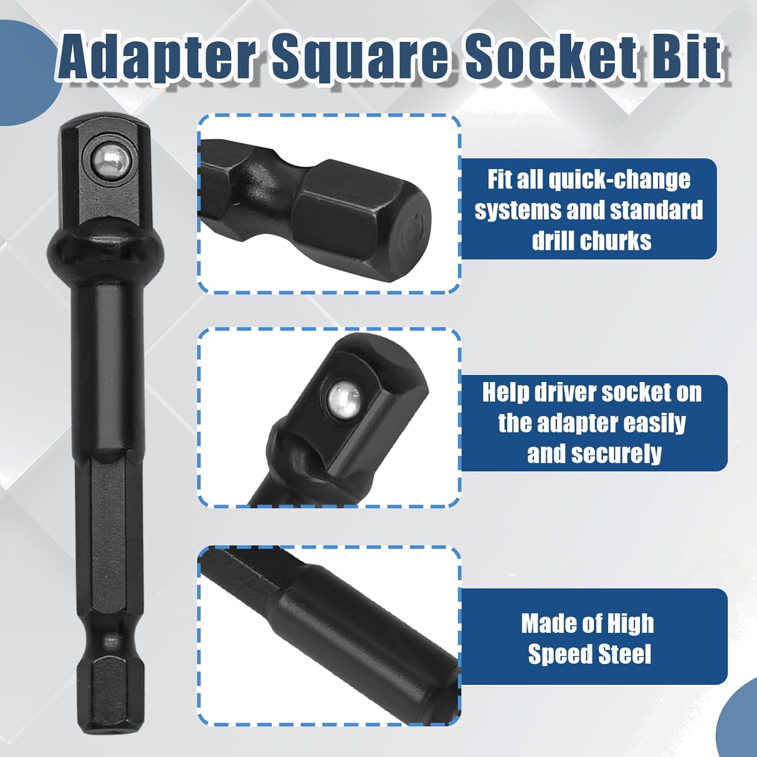 10 Pack 3/8 Inch Square Impact Adapter Bit, Hex Impact Socket Adapter for Drills, Socket Adapter Kit for Impact Driver, Automotive DIY - Black