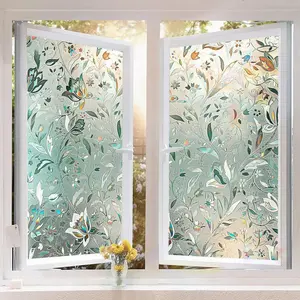 2 Rolls Rainbow Privacy Window Film Stained Pattern 17.5 X 78.7 inches, 3D Decorative Window Stickers Static Cling - Heat Anti UV and Decorate Your Door Window and