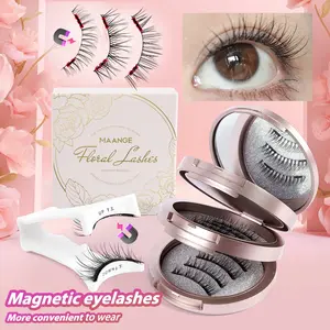 MAANGE 3 Pairs Magnetic Lashes, 3 Styles D Curl Reusable False Eyelashes, No Glue & Easy Application with Applicator, Lightweight & Comfortable, Natural Lengthening Effect, Perfect for Beginners