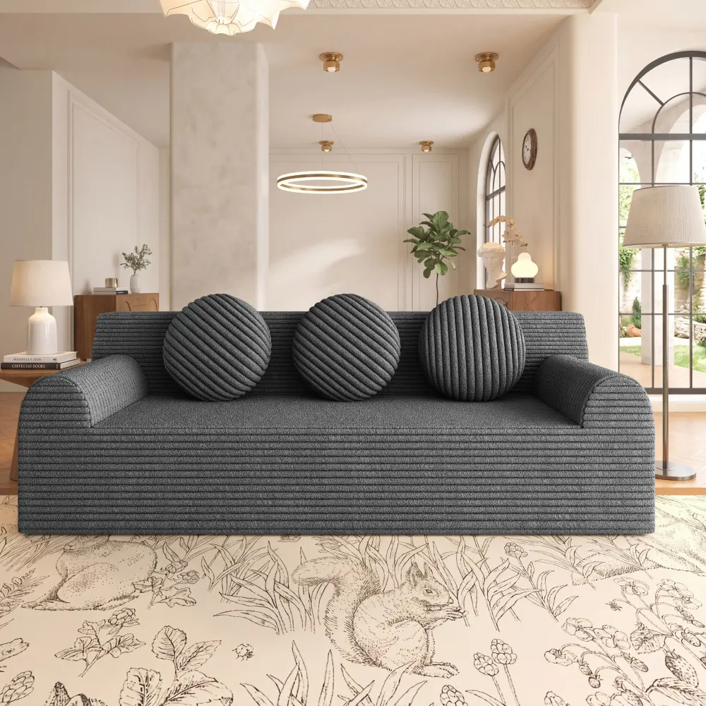 71" x 36" x 16" Sturdy Corduroy Sofa, 3-Seater Deep Seat Couch with Fixed Arms, Durable Extendable Comfy Single Piece, No Assembly for Living Room, Bedroom