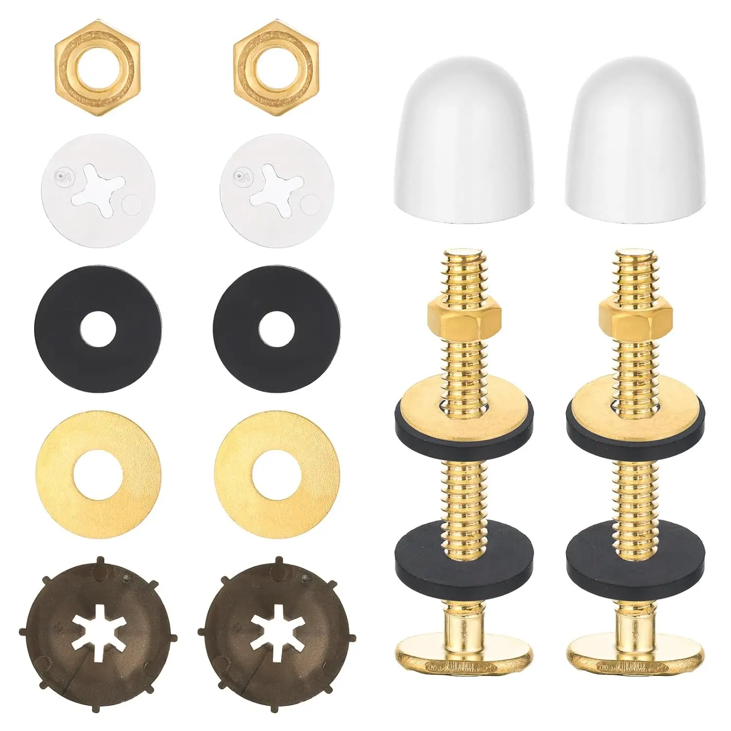 Toilet  for Floor, 2 Pack Heavy Duty Toilets Floor  and Caps Closet Metal Flange Bolt Kit With Washers, Nuts, Caps, Secure Toilet Bowl to Floors,  Hardware for Top Mount Hinges​