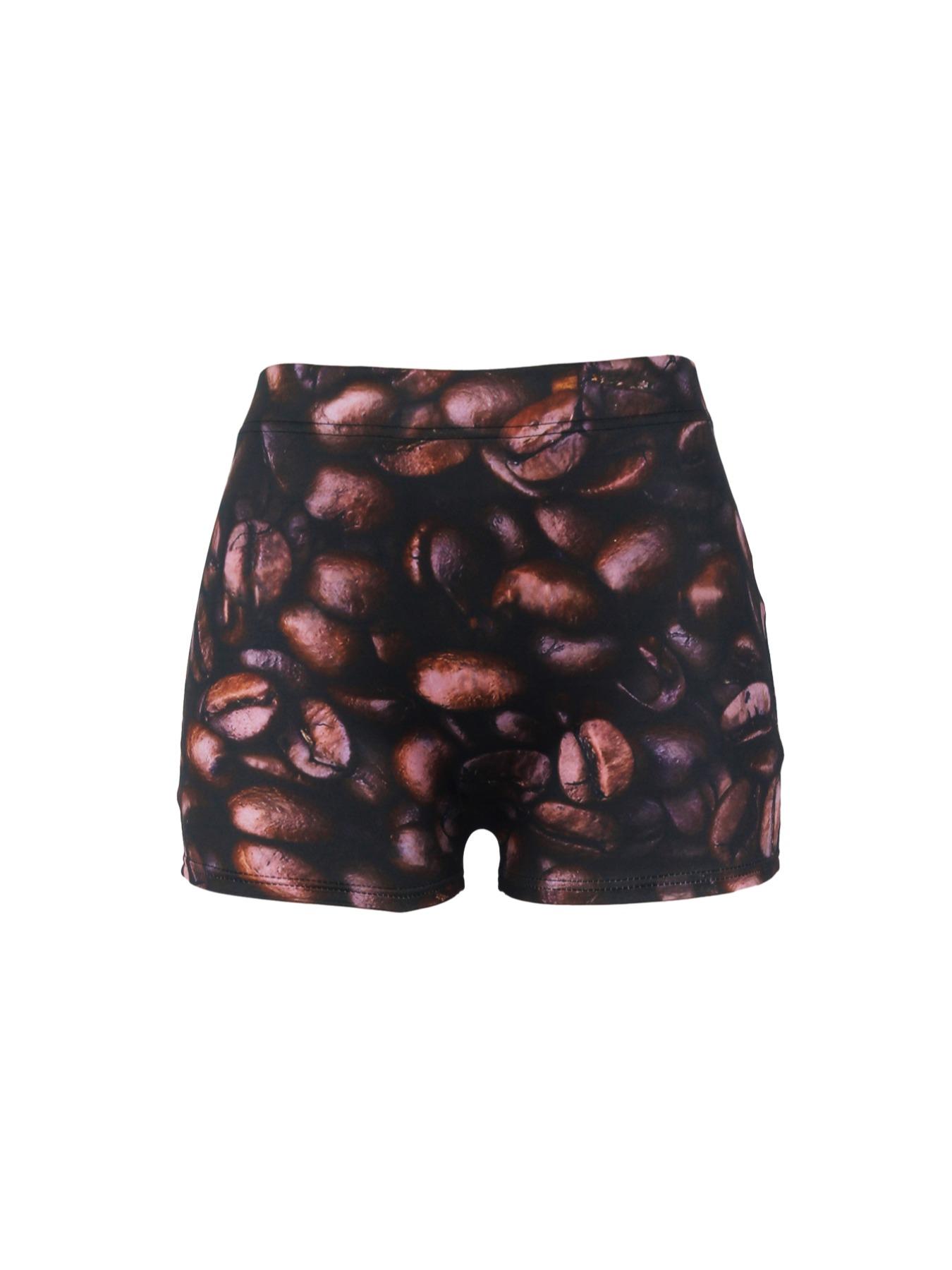 Women's Coffee Bean Print Letter Print Elastic Waist Shorts, Casual Comfy Breathable Shorts for Daily Wear, Ladies Bottoms for Summer Valentine's Day, gift
