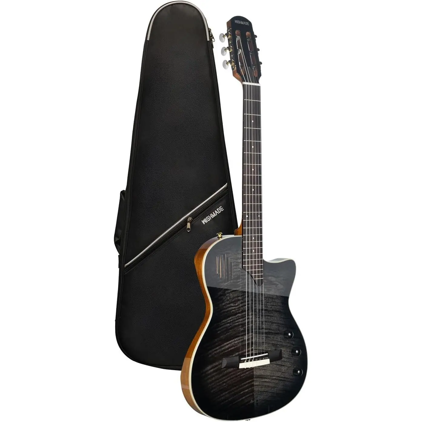 WishMade Acoustic Electric Classical Guitar Nylon String Hollow-Body TBK |   Flamed Mahogany top, mahogany body, rosewood fingerboard, EQ, built-in pickup, for classical, jazz, flamenco, adults