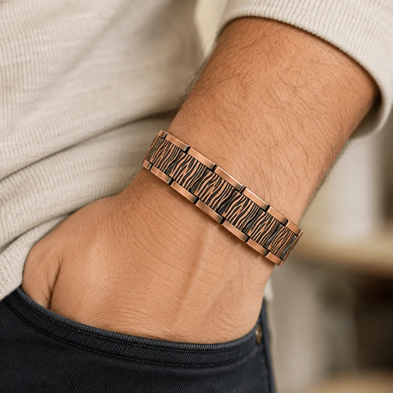 Copper Magnetic Bracelet, Men's Adjustable Magnetic Bracelet, Stylish Father's Day Gift, Lithium Iron Beads and Delicate Design, Adjustable Bracelet Riveting Plated Bracelet, Copper Magnetic Bracelet