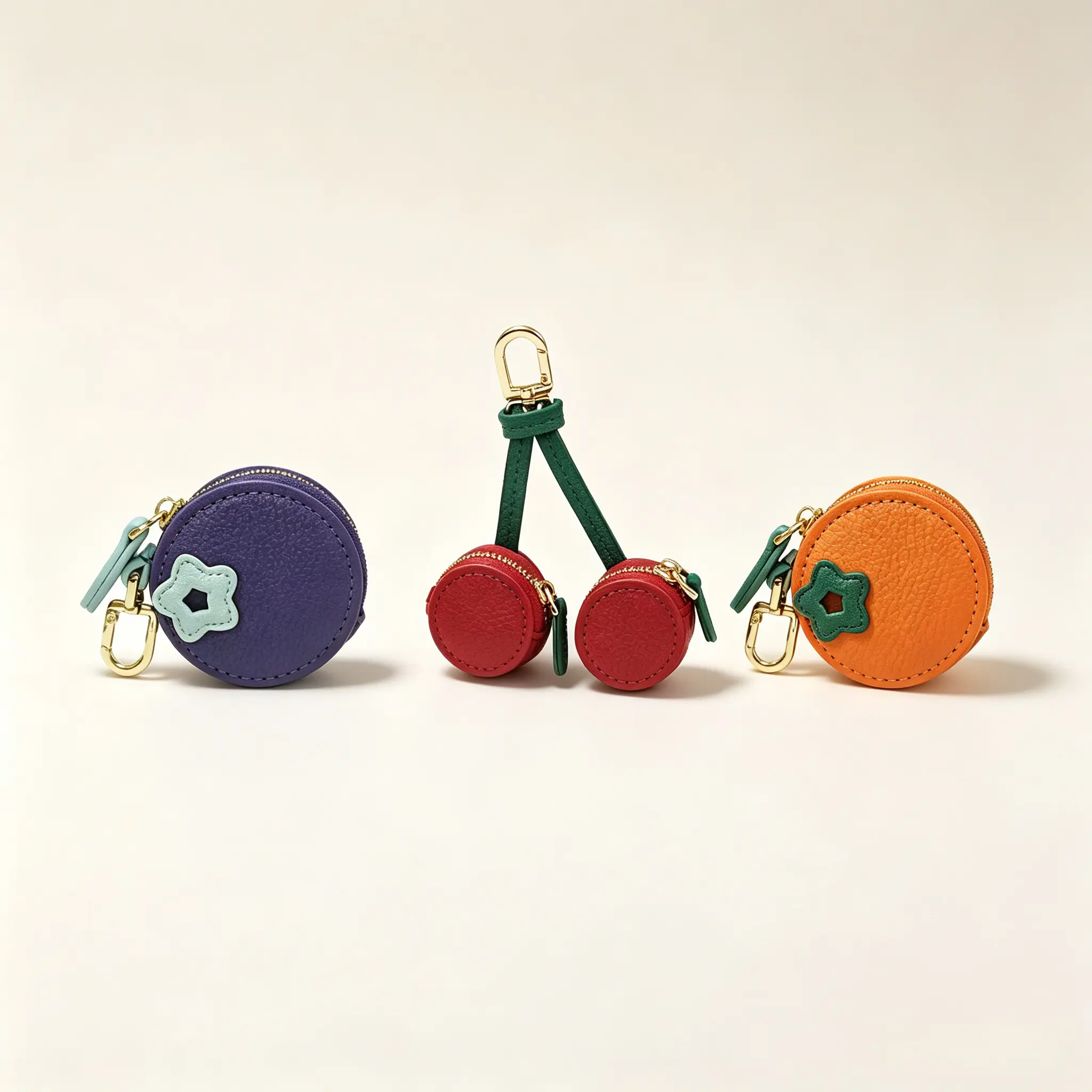 Unisex PU Leather Cute Look Fruit Print Coin Purse - Mini Zip Closure Keychain Pouch, Key Bag for Casual Wear