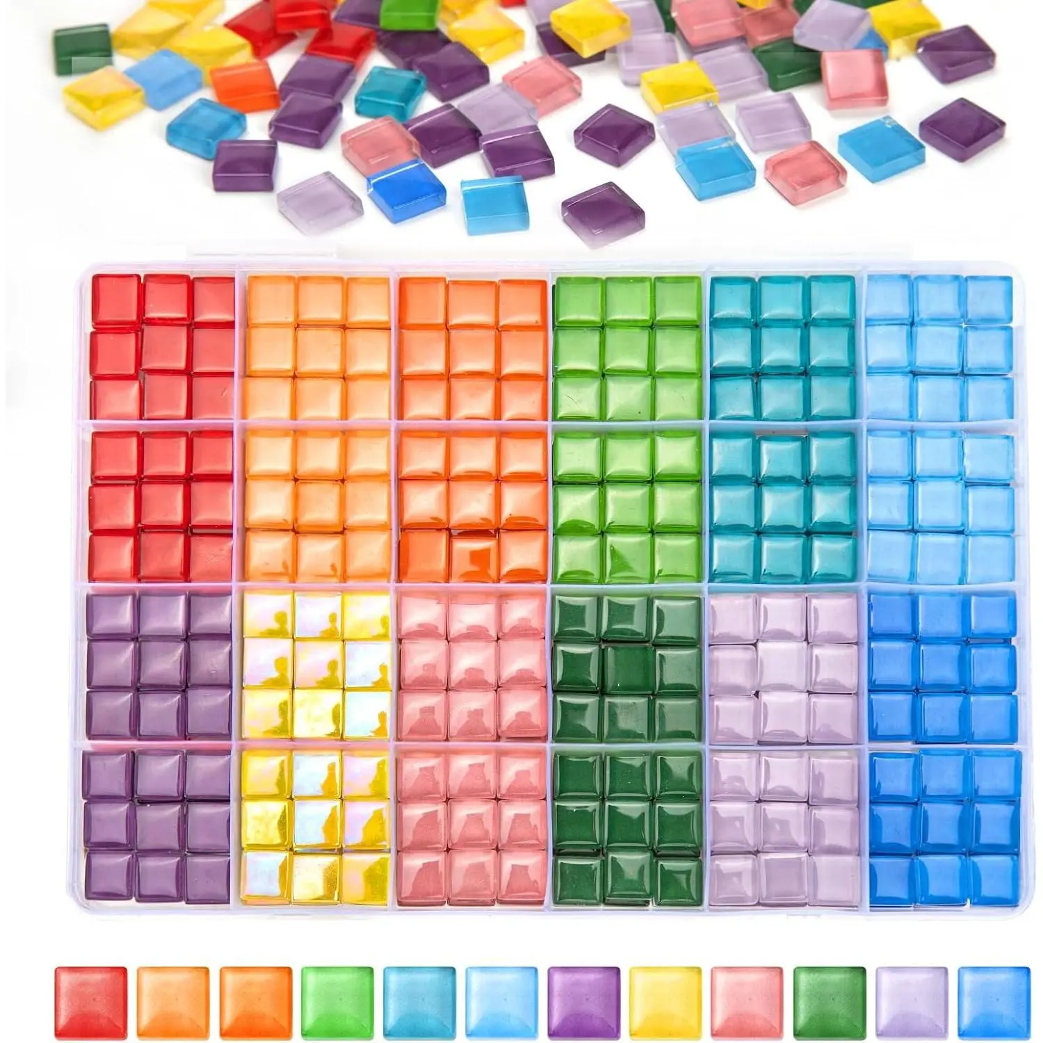 432 Pcs 12 Colors 10mm Transparent Glass Mosaic Tiles Bulk with Storage Box Mosaic Supplies for Art Crafts Home Decoration
