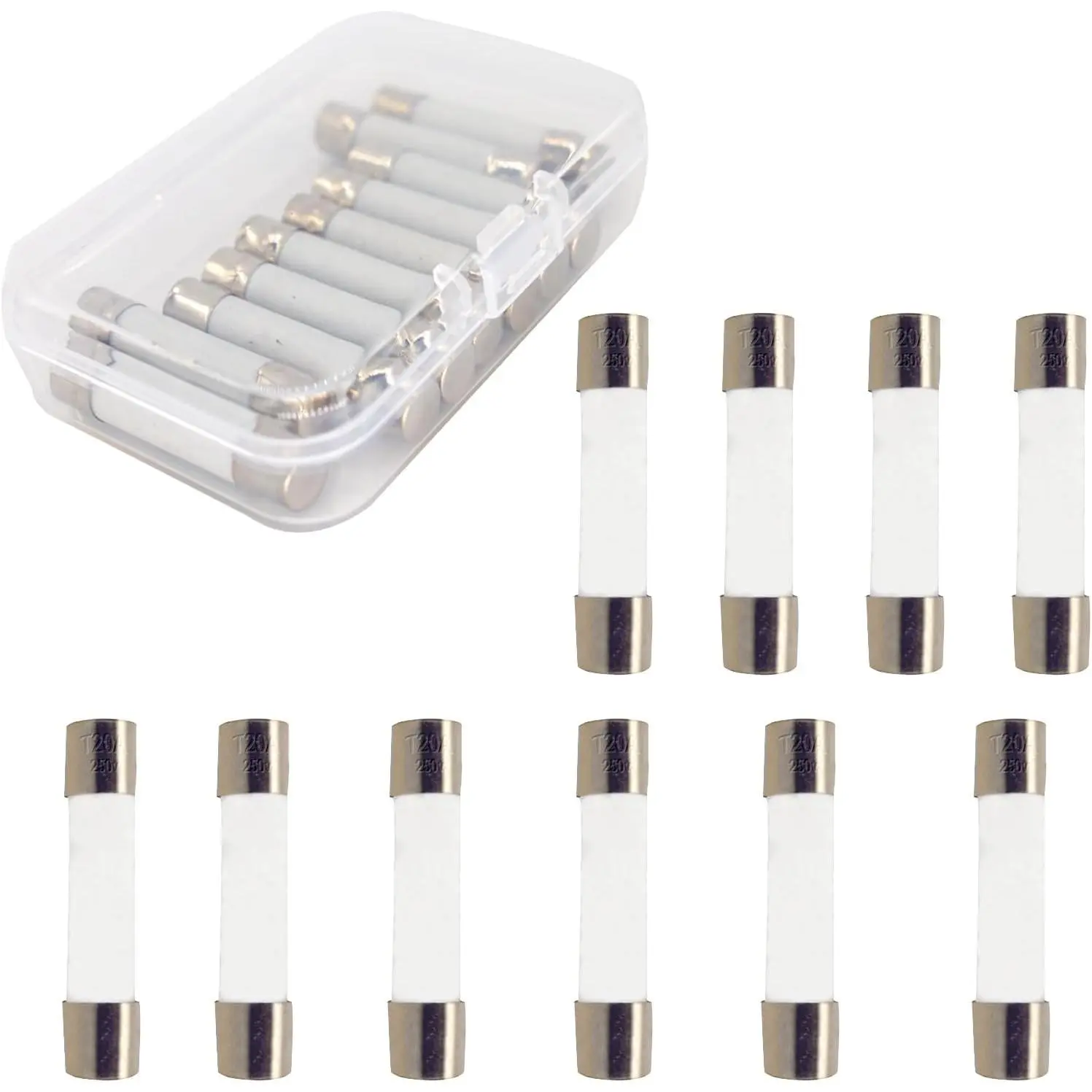 10 Pack Microwave Fuses Slow Blow Ceramic Fuse, 1 Box of 20A 250V 0.24x1.2in Universal Replacement Fuses for GE WB27X10388 and Compatible with Whirlpool Kenmore LG Frigidaire Other Microwaves