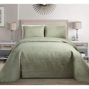Embossed Coverlet Bedspread Over Size Set Solid Austin Light Green King/California King