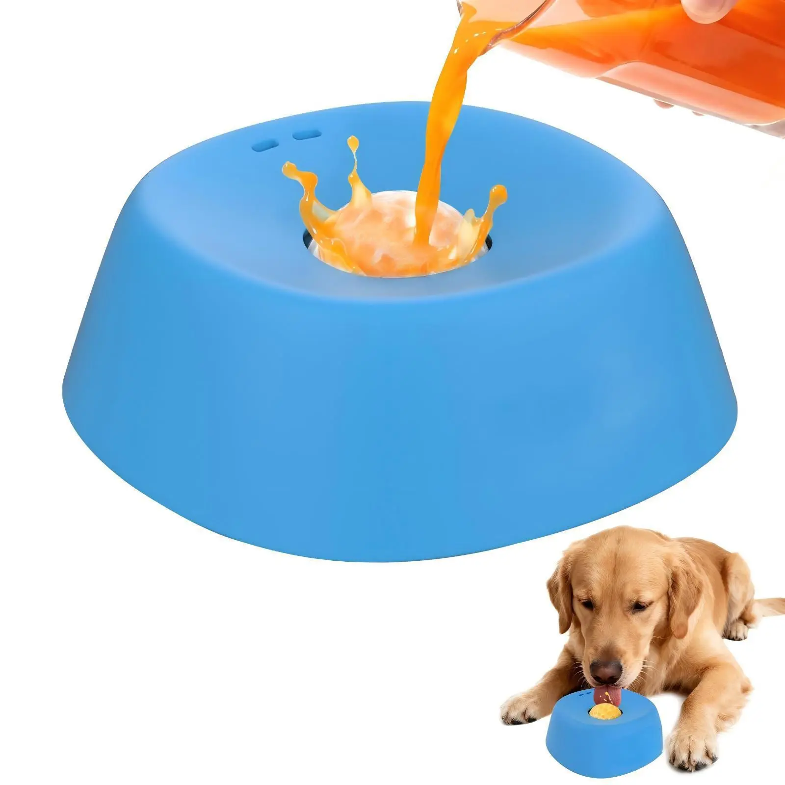 Slow Feeder Licking Dog Bowl with Built-In Rolling Ball - No-Spill Liquid Food Feeder for All Dog Breeds, Multi-Purpose Bowl for Yogurt, Bone Broth, Postoperative Nutrition Feeding