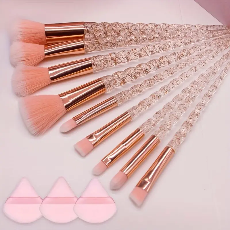 10-Piece Crystal Unicorn Makeup Brush Set, Includes Foundation, Eyeshadow, Blush Brushes, Flashy Eyeshadow Brush, Ideal for Beginners
