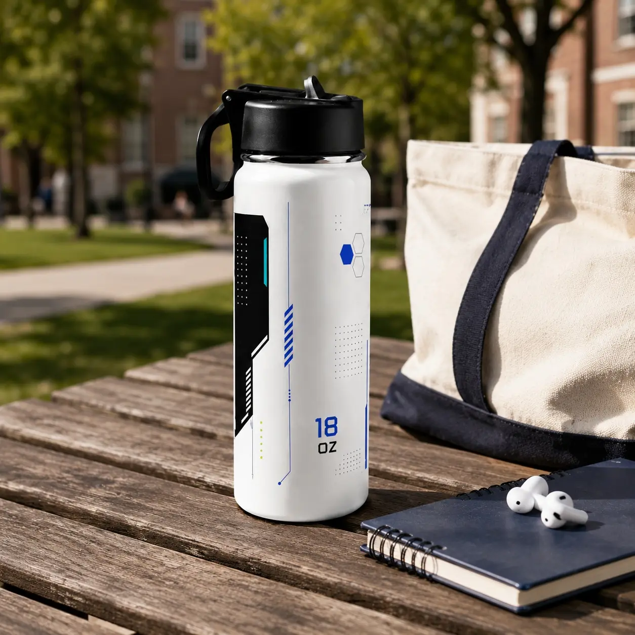 18oz Insulated Stainless Steel Tumbler - Single Unit Insulated Bottle with Circuit Tech Print, White Leak-Proof Flip-Up Straw Lid, Carry Handle for School Daily Hydration (Party Supplies Gift Option)