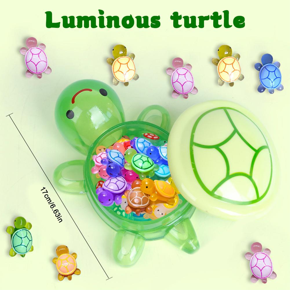Night Glow Large Turtle+100pcs Mini Luminous Turtles Figurines Resin Craft Glowing Turtle Storage Ornament Landscape Desktop