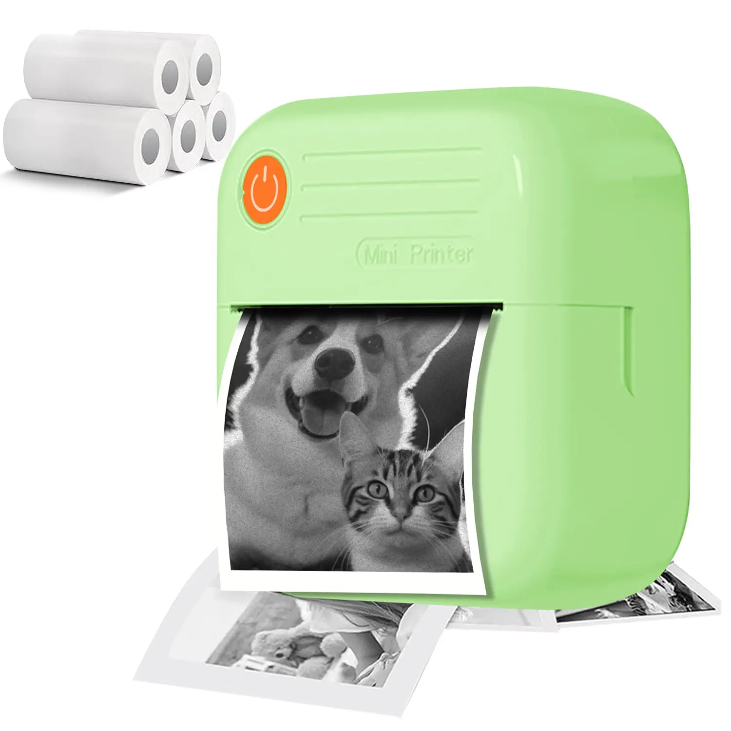 Portable mini printer,Children's Instant Printing Machine USB-powered inkless printer compatible with iOS and Android, includes 5 rolls of paper, perfect Christmas gift
