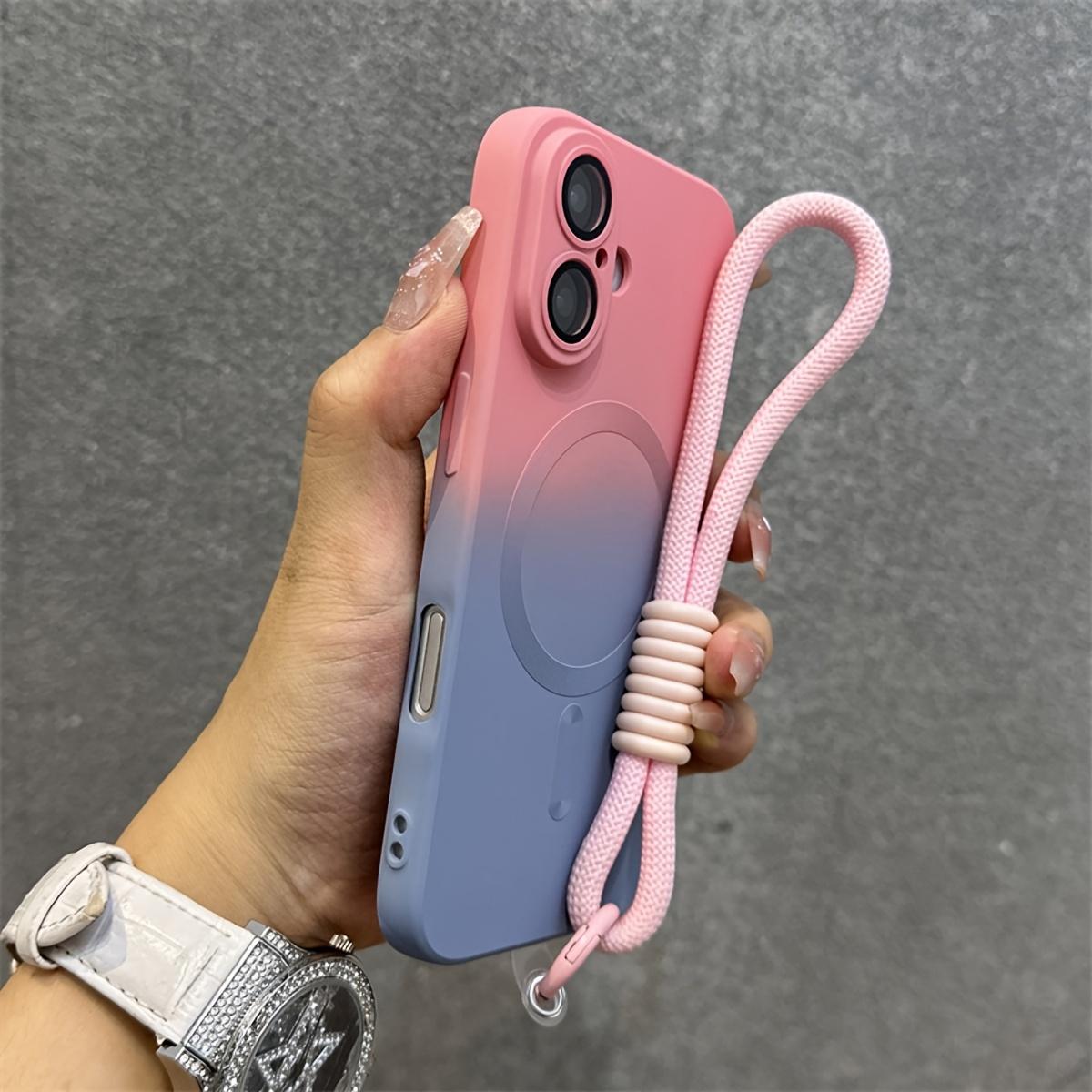 Phone case: Luxury Gradient Pattern Magnetic Wireless Charge Wristaband Strap Phone Case for iPhone 11 12 13 14 15 16 Pro Max Plus Soft Cover iphone 12