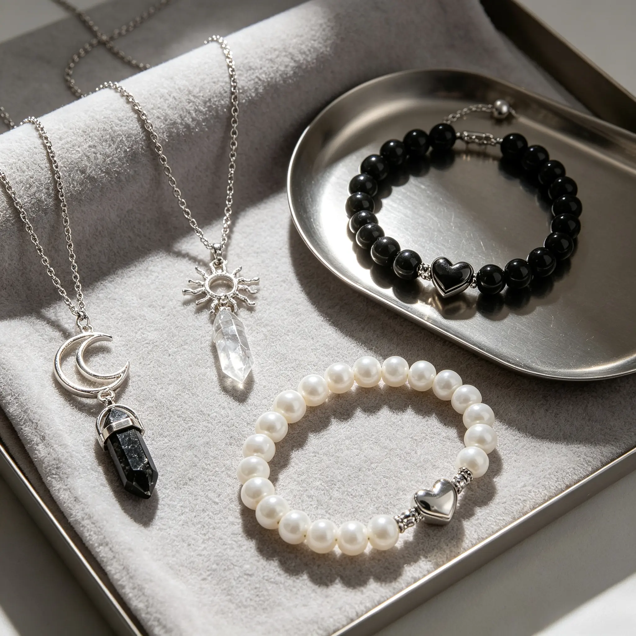 4‑Piece Sun Moon Synthetic Stone Jewelry Set, Magnetic Couple Friendship Bracelets, Unisex Wear For Long‑Distance Partners Or Friends, Thoughtful Accessory For Gifting Occasions