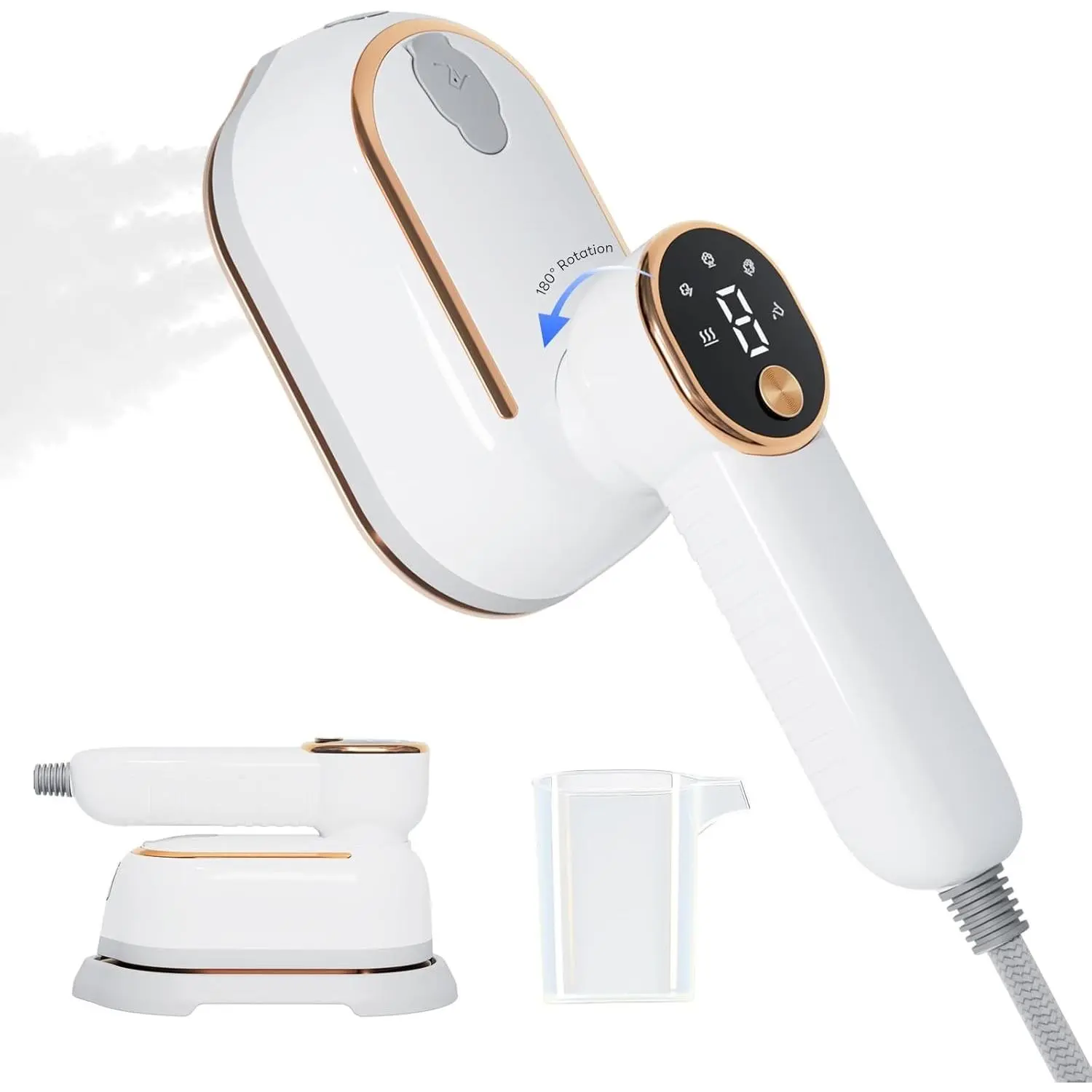 1200W Clothes Steamer for Home Office Use, 10-Second Fast Heat-Up, LED Display, 180° Rotatable Handle, Ceramic Soleplate