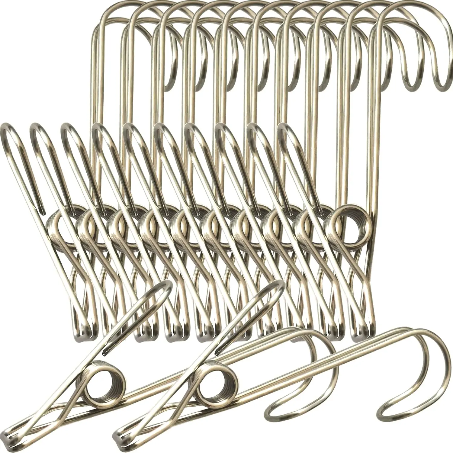 Stainless Steel Clothes Pins, 304 Stainless Steel Metal Long Tail Clothes Pins Stainless Steel Hook Clothes Pins Large Rust-Proof Clothes Pins (12)
