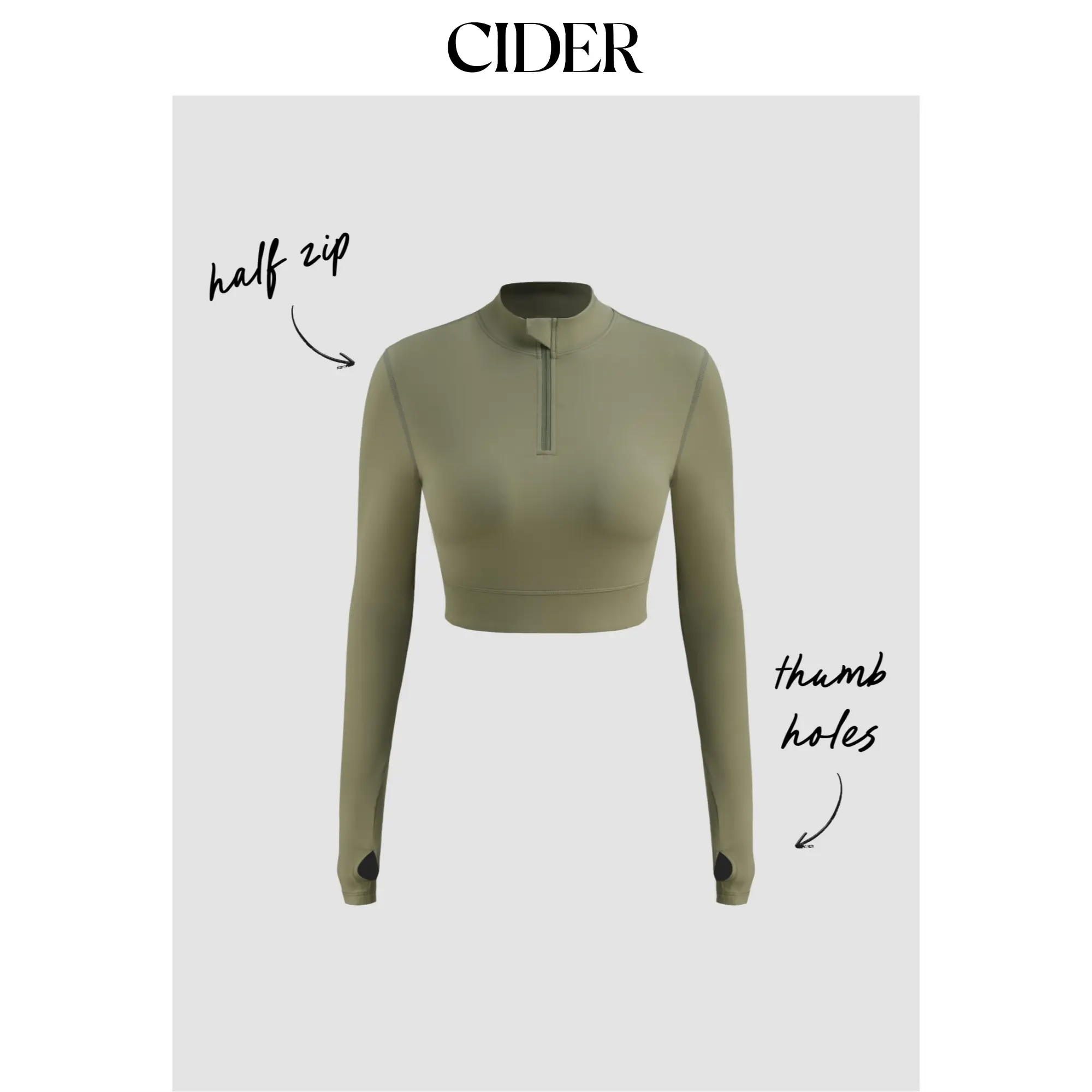 Cider CIDERAIRY™ High Neck Solid Zipper Active Long Sleeve Top SohoChic