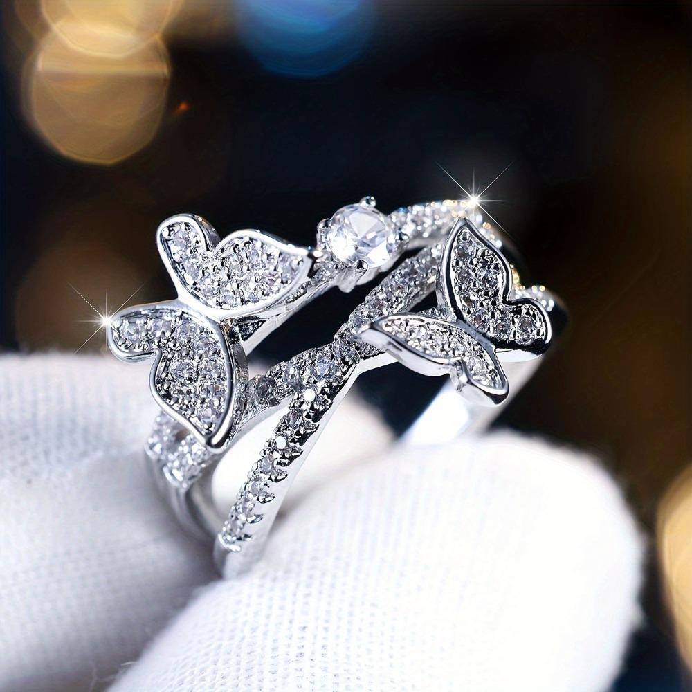 Women's Elegant Butterfly Rings with Cubic Zirconia, Fashion Jewelry with Exquisite Detail for Everyday or Party Wear, Available in Different Sizes, Rings For Women, Promise Rings