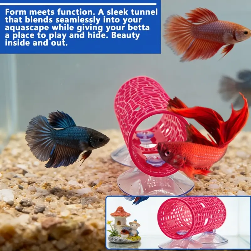 1PC Betta Fish Hideout Tunnel, Durable Plastic Aquarium Decoration with Suction Cup, Fish Cave Shelter for Small Fish and Shrimp, Aquatic Tank Landscape Accessory