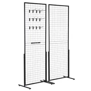 VEVOR 2' x 5.6' Grid Wall Panels Tower, 2 Packs Wire Grid Panels with T-Base Floorstanding, Double Side Gridwall Panels for Art Craft Shows, Retail Display with Extra Clips and Hooks