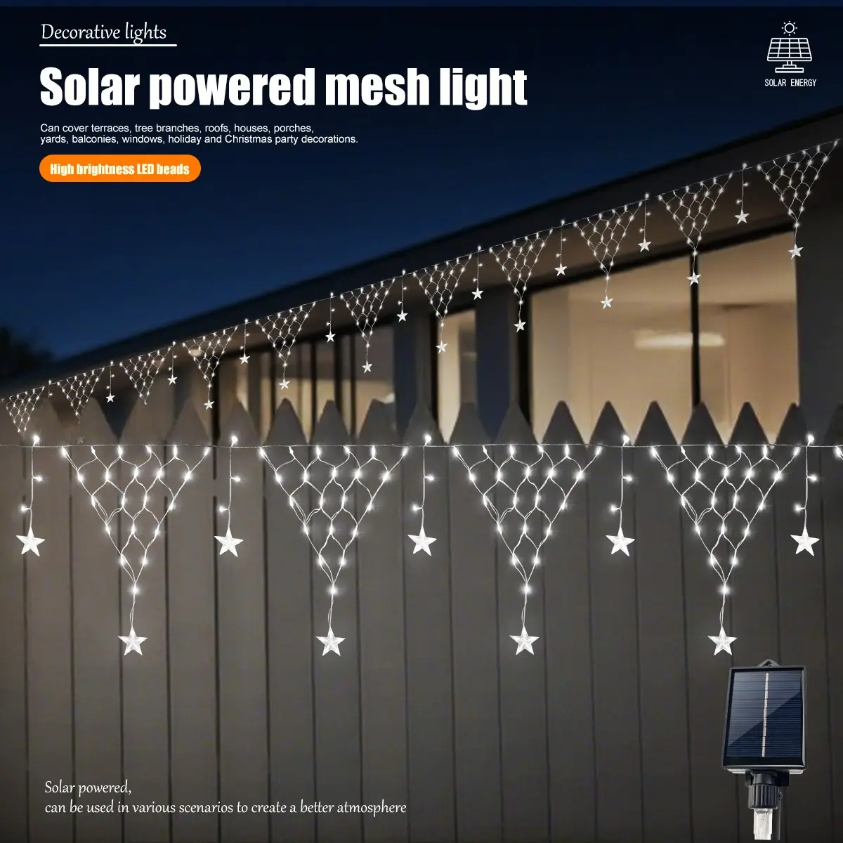 Warm //colorful Triangular Solar Fairy String Lights, 8 Modes, Christmas, Halloween, Thanksgiving, Wedding Decor, Ip44