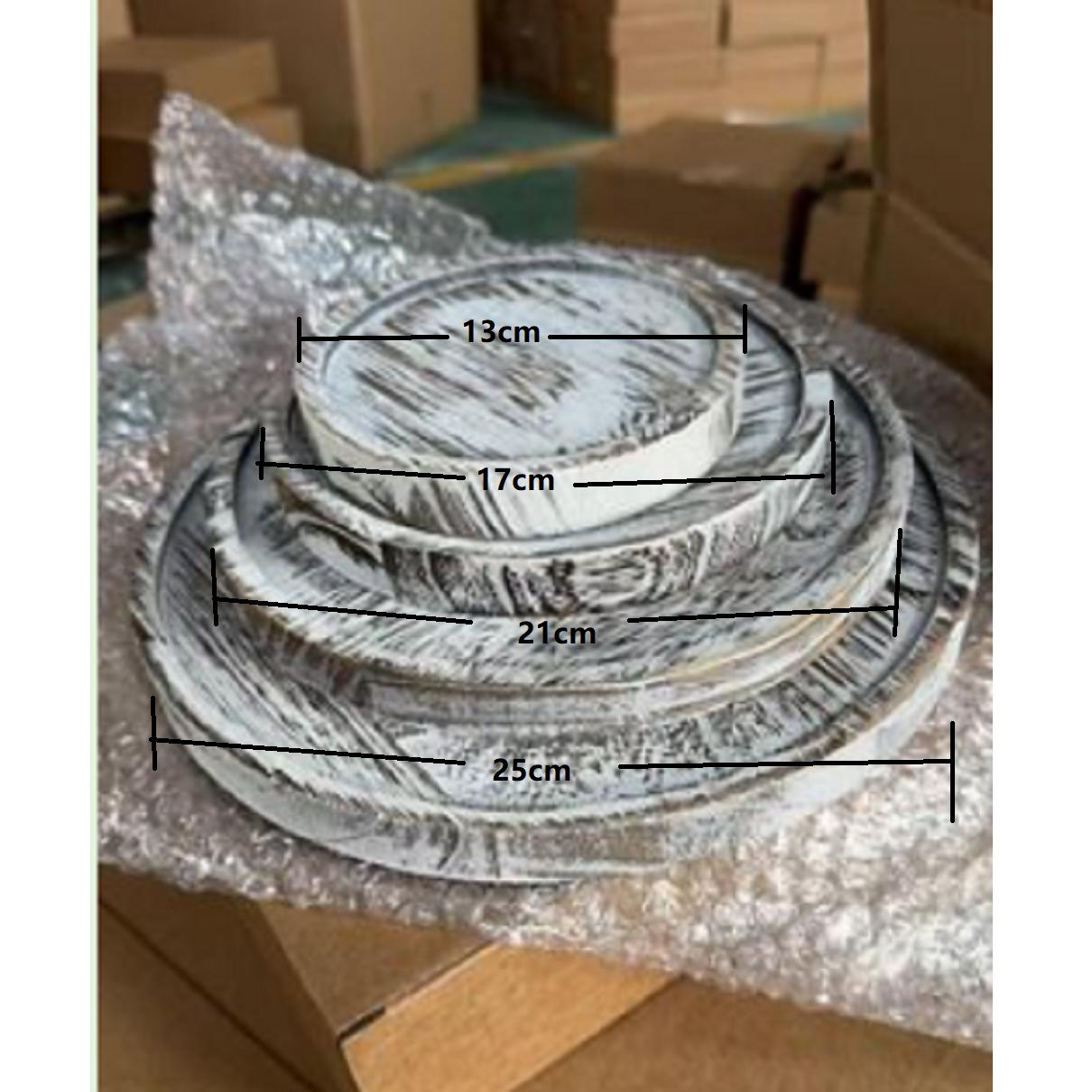 Elevate your space with this chic distressed white round wood tray set!Rustic farmhouse charm for coffee tables & kitchen decor✨