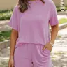 Women's Solid Twisted Ribbed Soft Comfy Knit Fabric Textured Pocket Shorts Set, Solid Loungewear Set, Casual Round Neck Short Sleeve T-shirt Tee & Elastic Waist Shorts, Ladies Summer Clothes for Daily Wear