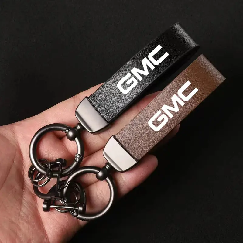 Genuine Leather Car Logo Keychain Key Chain Ring For GMC Savana Graphyte Yukon Envoy Granite Hummer Ev Terrain Jimmy Acadia Auto Accessories
