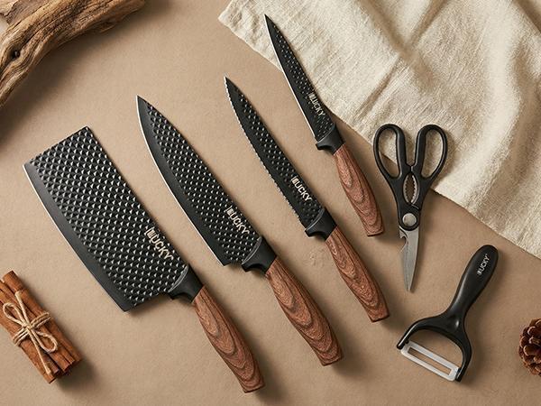 6/7PCS Kitchen Knife Set High Carbon Stainless Steel Chef Knives with Wooden Handle Ultra Sharp Cooking Knife Set with Scissors & Peeler Gift Box
