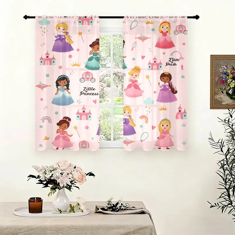 2D Printed Curtains for Christmas Halloween, Princess Fairy Tale Design, Insulated Semi-Transparent, Bedroom Kitchen Living Room Decor, 2 Pieces Polyester